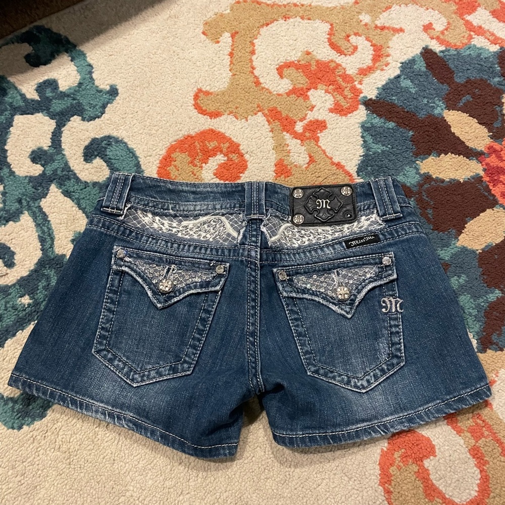 Miss Me Blue Jean Shorts with Embellished Pockets